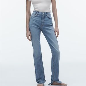 ZARA HIGH RISE SPLIT HEM SLIM DENIM